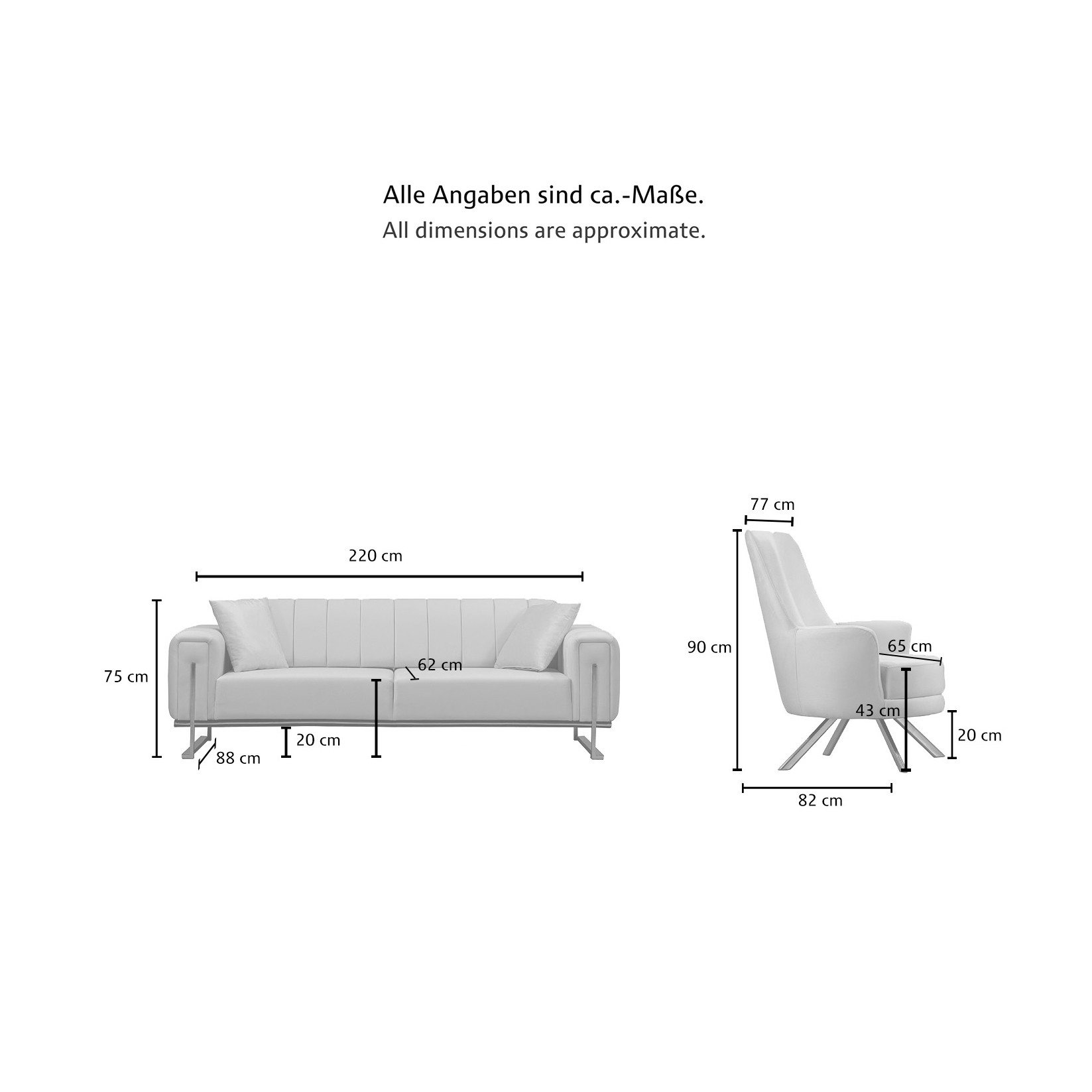 Elegance Couchgarnitur Spar Set in 6 versch. Farben und 3 Kufen-Farben