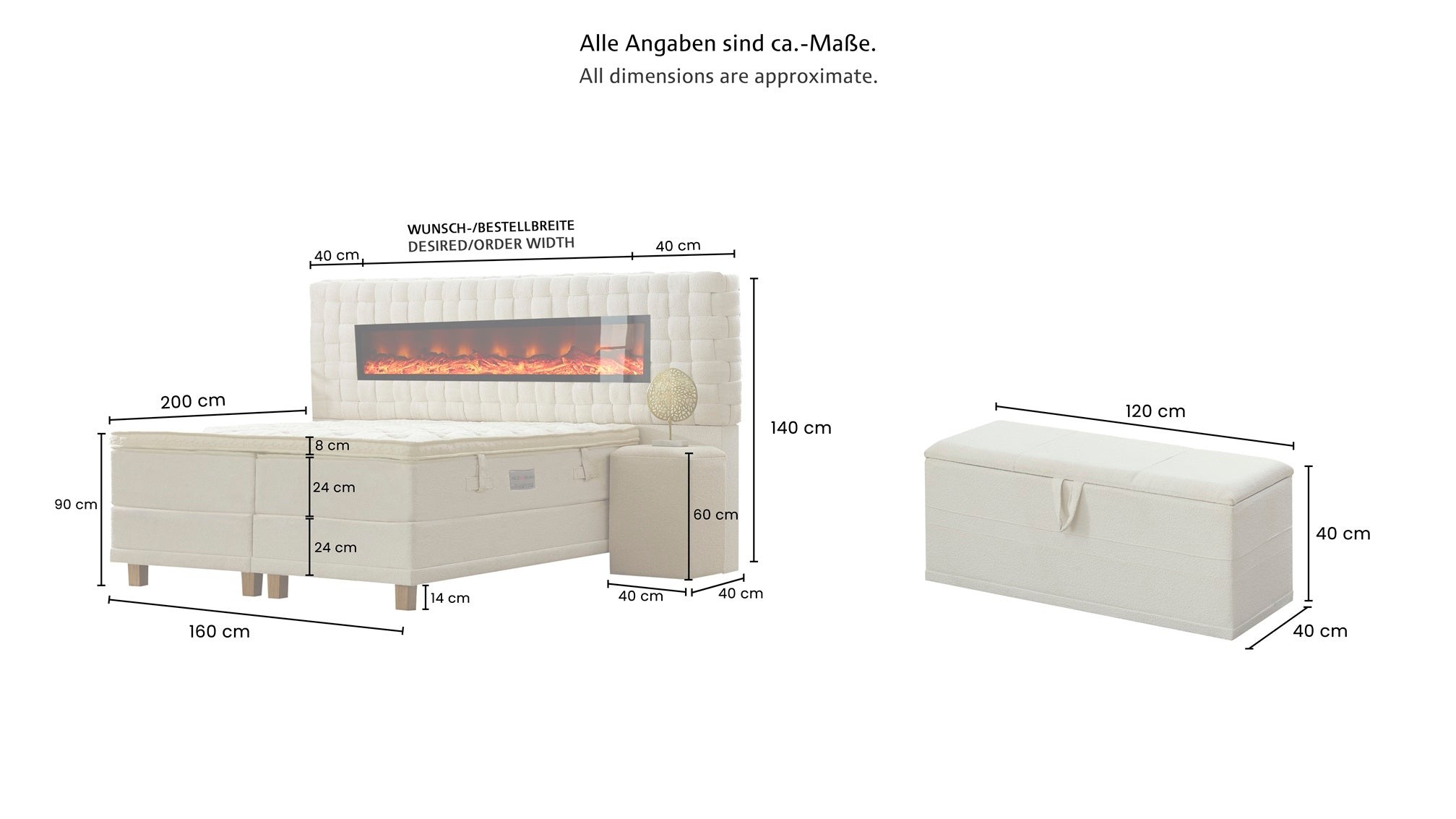 Magnolia Boxspringbett mit Bettkasten inkl. Matratze + Topper