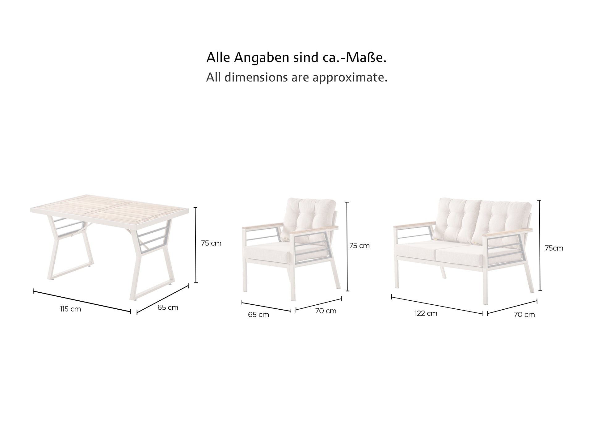 Prag Gartentischgruppe inkl. 2- Sessel, 1 - Couchtisch, 2-Sitzer