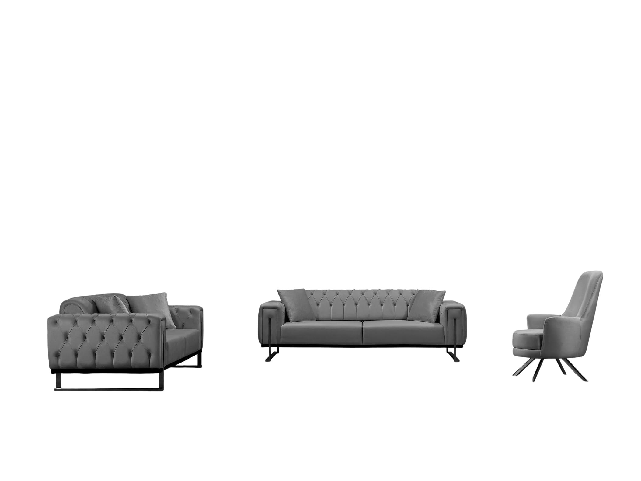 Bienne Furniture Couchgarnitur Harmonie 3-Sitzer+2-Sitzer+Sessel (Schwarz Farben, Grau)