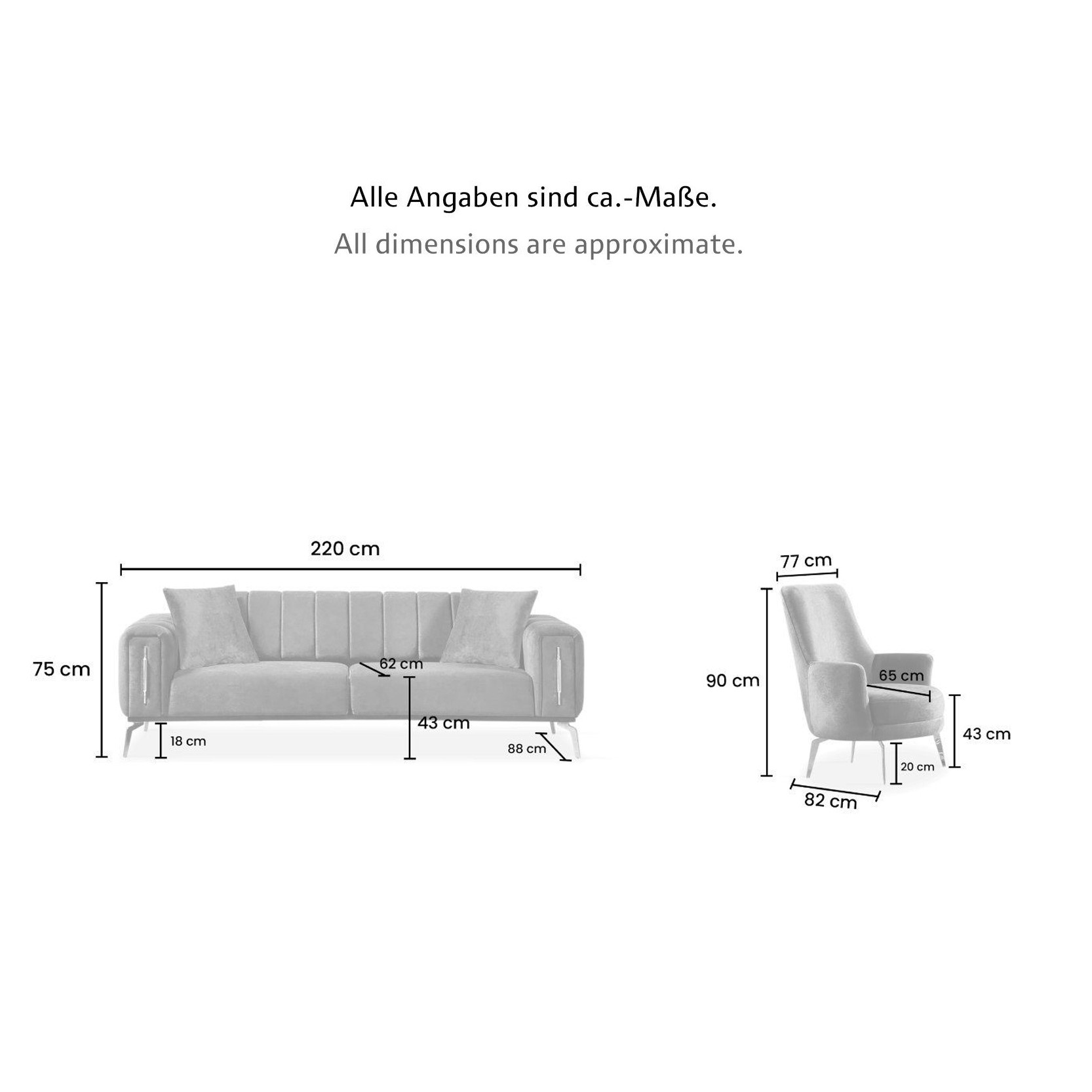 Sofagarnitur Couchgarnitur IRON in 3 Verschiedene Fuß-farben und 6 versch. Samtstoff-farben