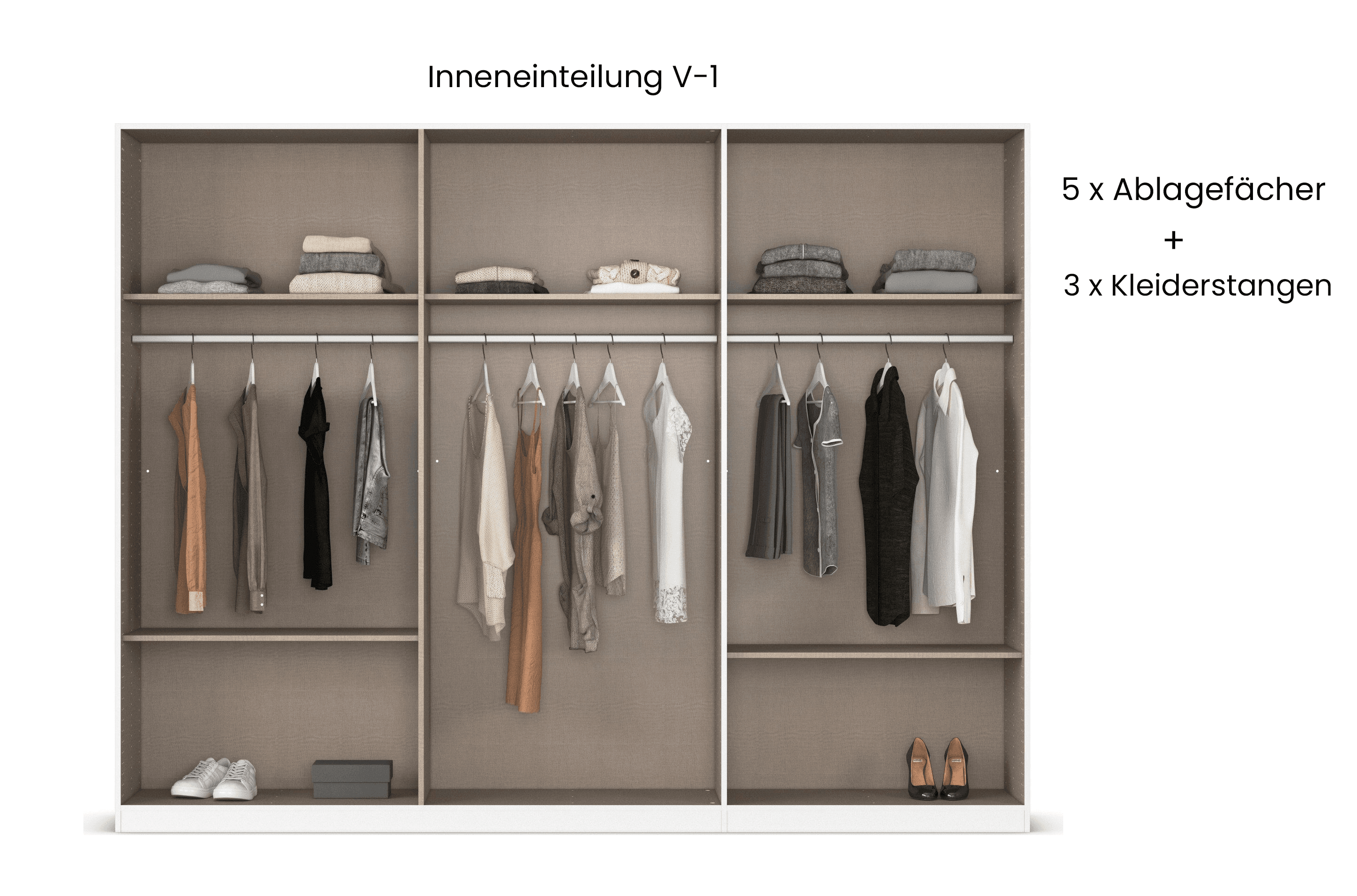Kleiderschrank Casseria 300cm Glasrahmentüren in transparentem Grauglas