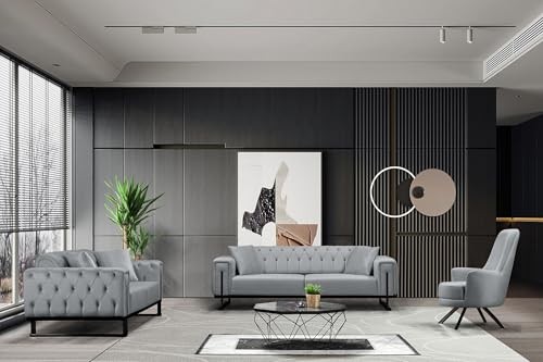Bienne Furniture Couchgarnitur Harmonie 3-Sitzer+2-Sitzer+Sessel (Schwarz Farben, Grau)