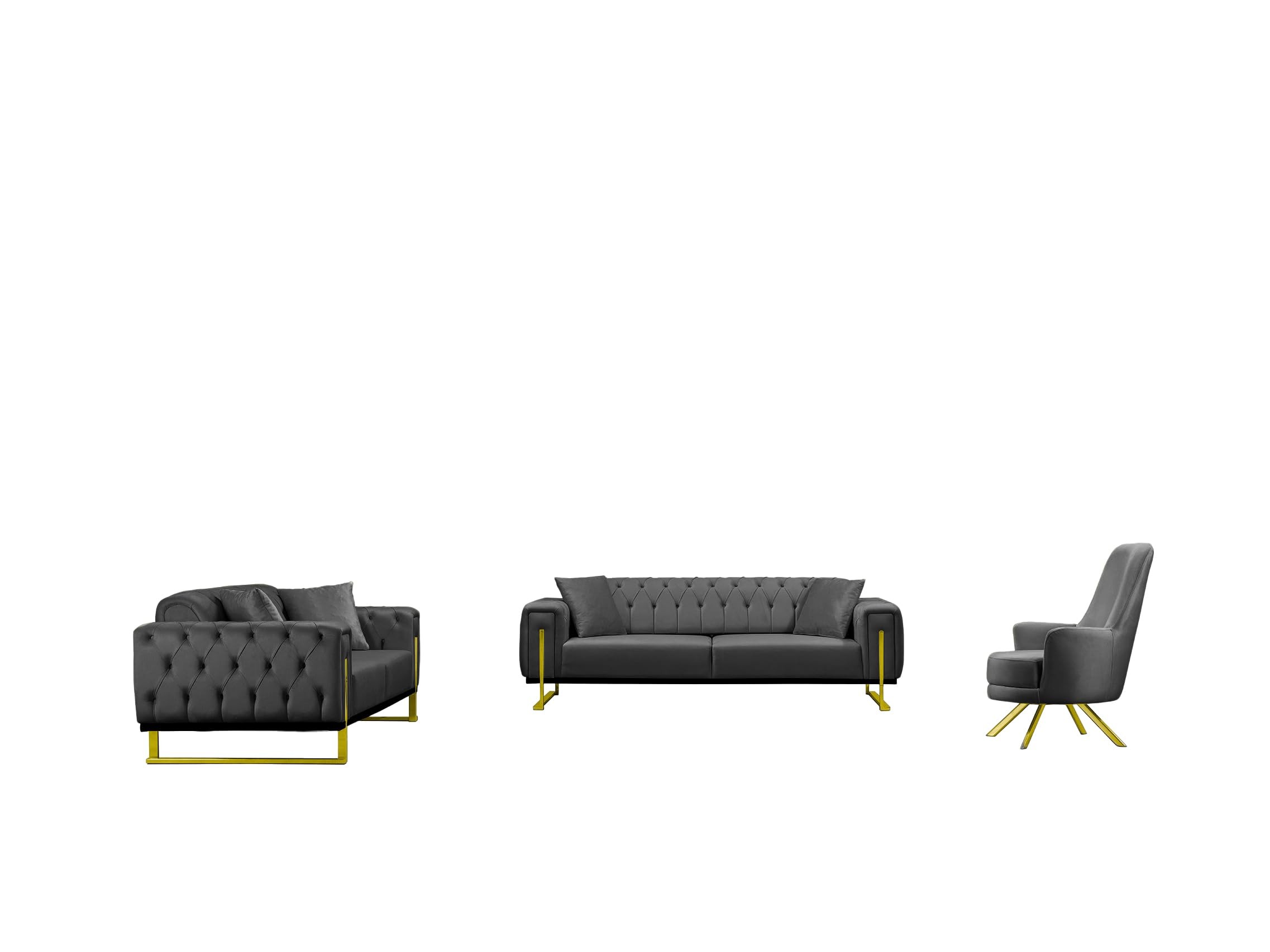 Bienne Furniture Couchgarnitur Harmonie 3-Sitzer+2-Sitzer+Sessel (Gold Farben, Anthrazit)