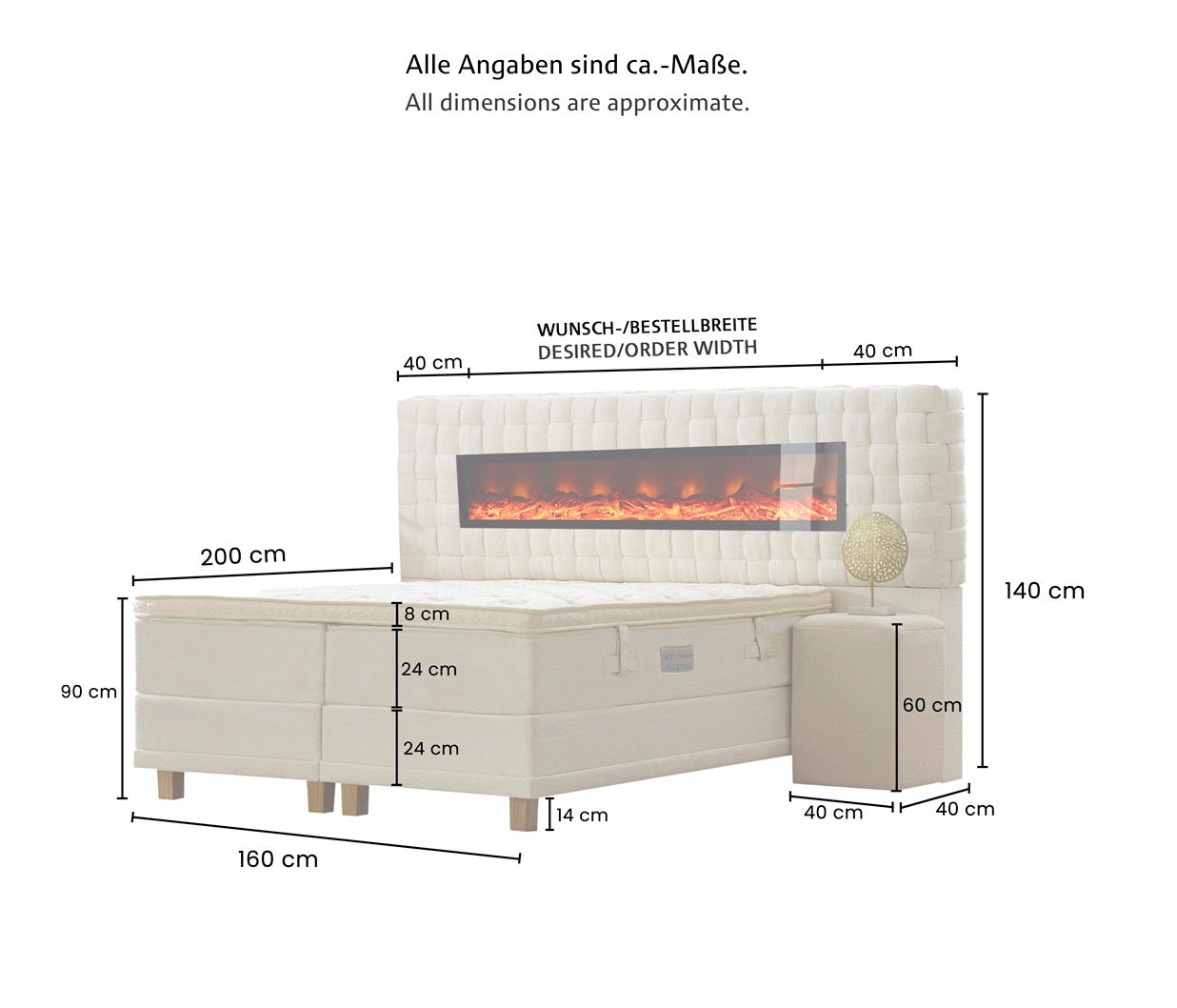 Magnolia Boxspringbett mit Bettkasten inkl. Matratze + Topper