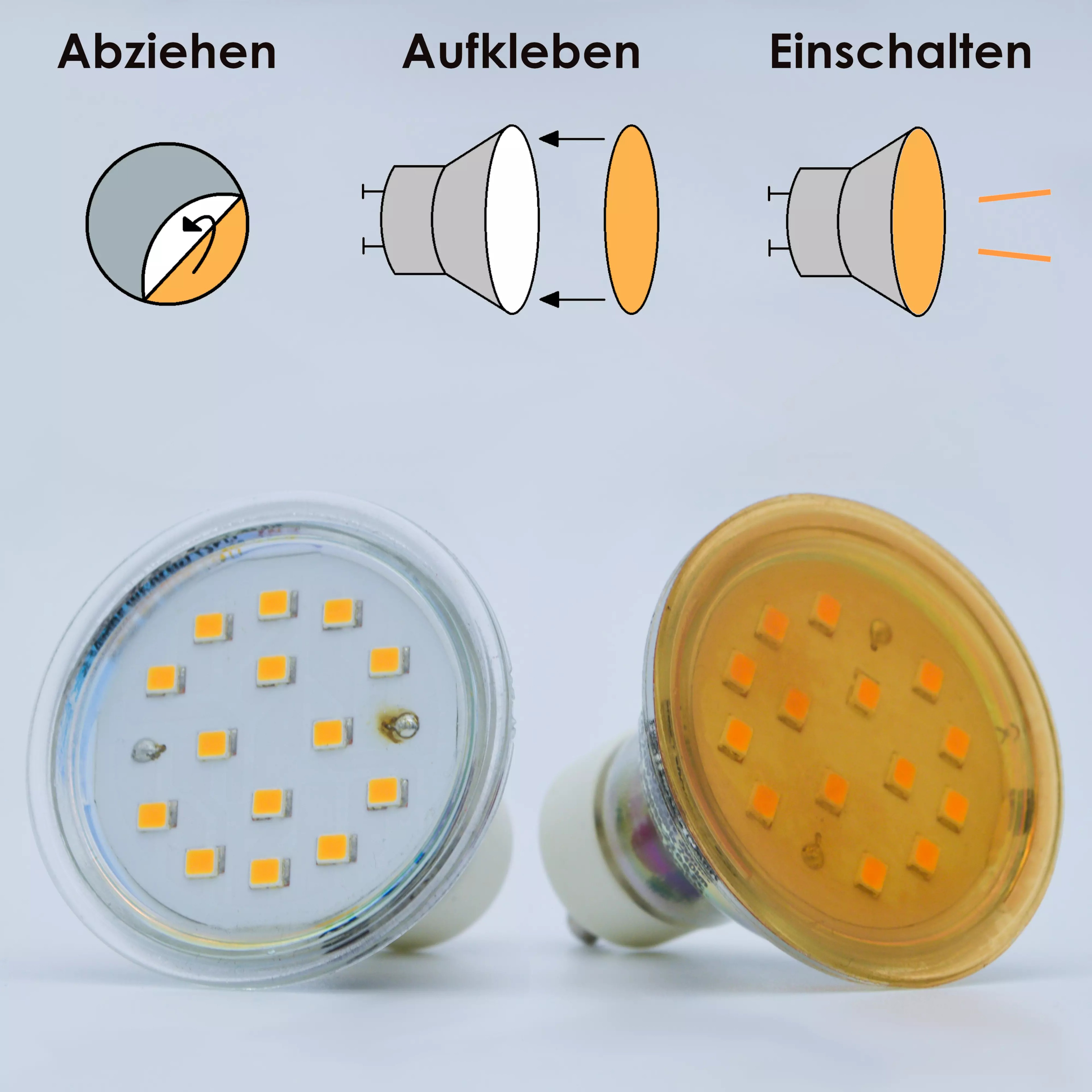 Selbstklebende Farbfolien für LED Lampen, ⌀8 CM Kreiszuschnitt, Warmweiß Farbfilter zur Farbkorrektur, Tageslicht zu Glühlicht, Filtersets mit 9 Stück