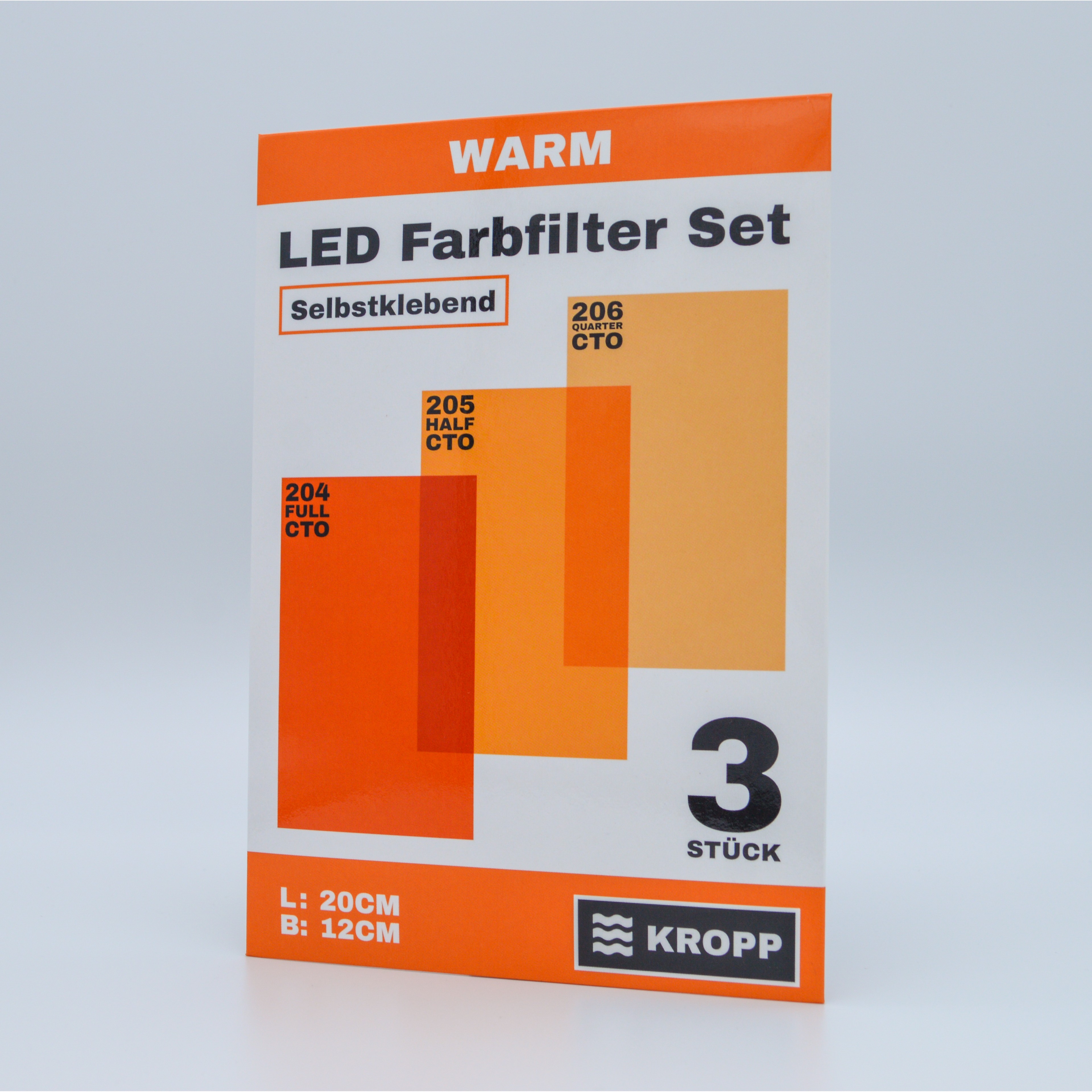 Self-adhesive colour foils for LED lamps, 20x12 CM cut, warm white colour filters for colour correction, daylight to incandescent light, filter sets with 3 pieces