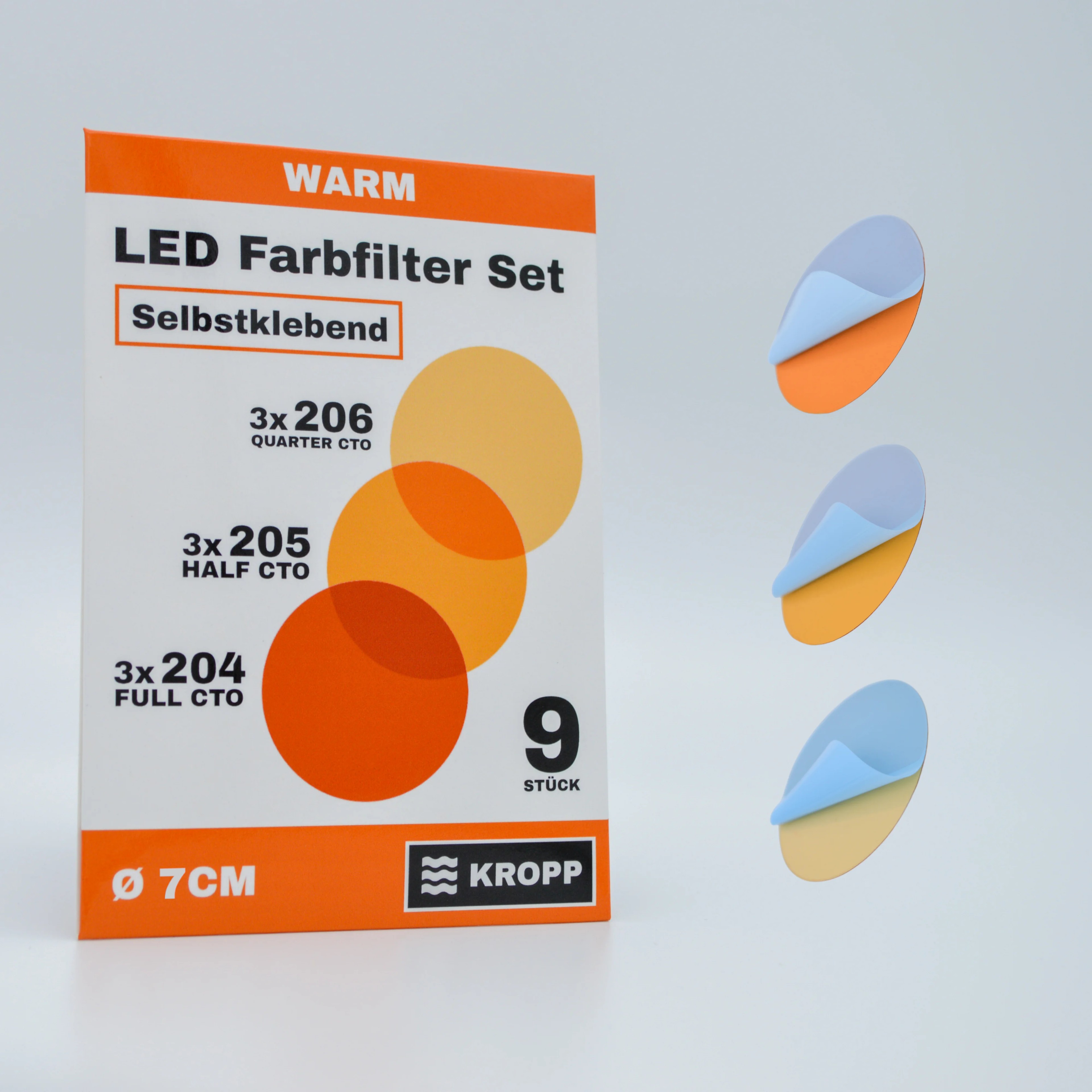 Films couleur autocollants pour lampes LED, ⌀7 CM découpe circulaire, blanc chaud filtres couleur pour la correction des couleurs, lumière du jour à lumière incandescente, set de filtres avec 9 pièces