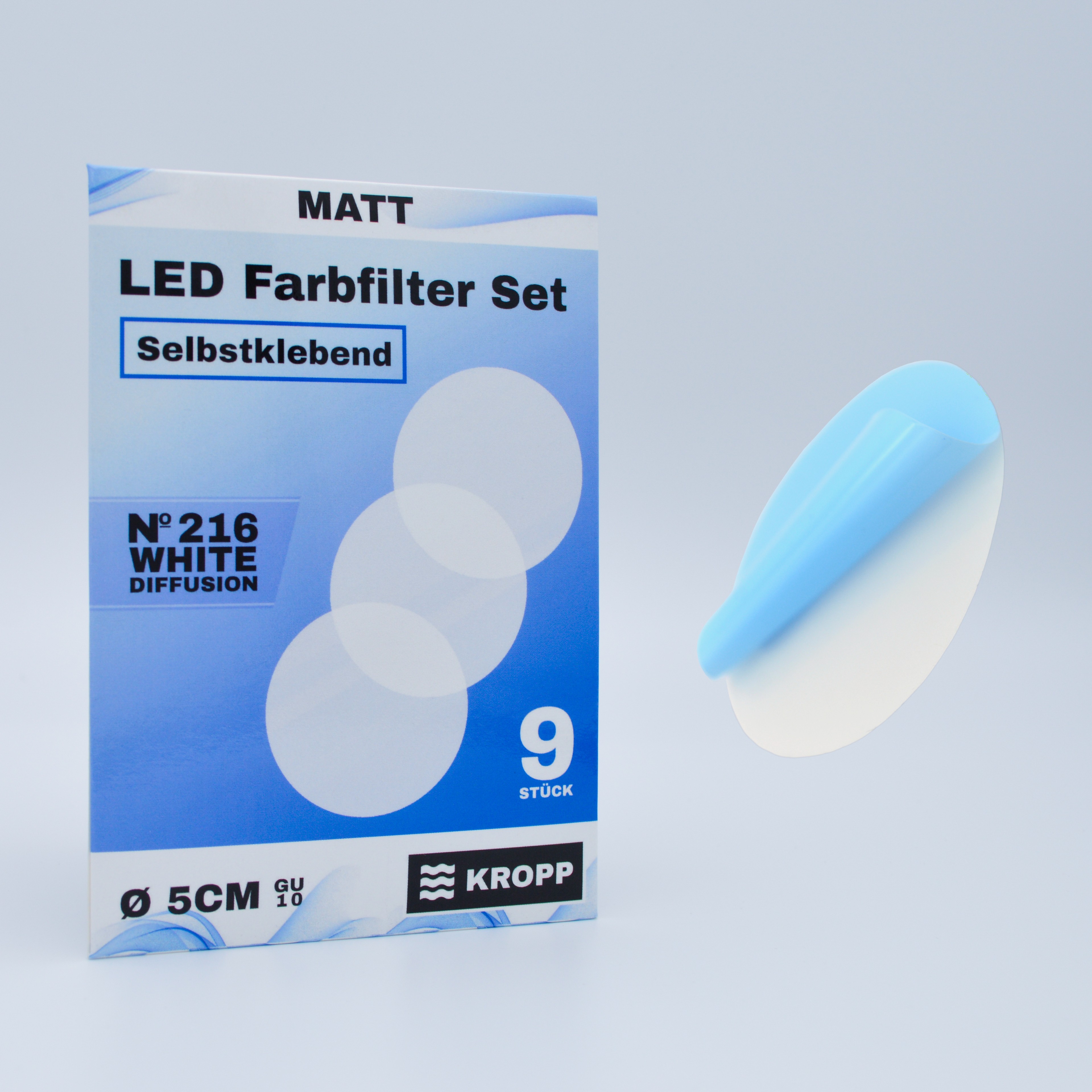 Selbstklebende Diffusorfolien für LED Lampen, ⌀5 CM Kreiszuschnitt, Milchglasfolie für schöne Optik und Lichtstreuung, Filterset mit 9 Stück