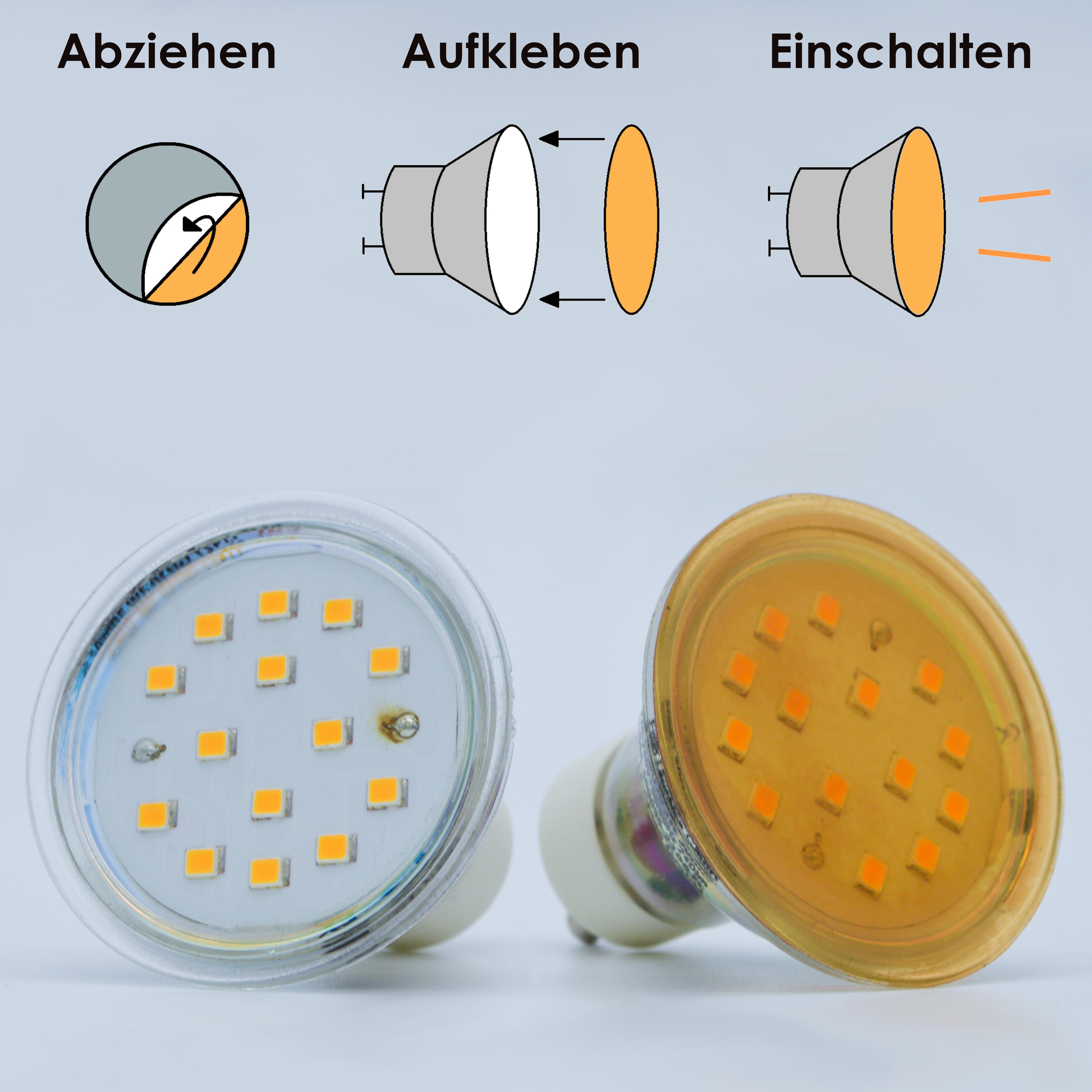 Selbstklebende Farbfolien für LED Lampen, ⌀4 CM Kreiszuschnitt, Warmweiß Farbfilter zur Farbkorrektur, Tageslicht zu Glühlicht, Filterset mit 9 Stück