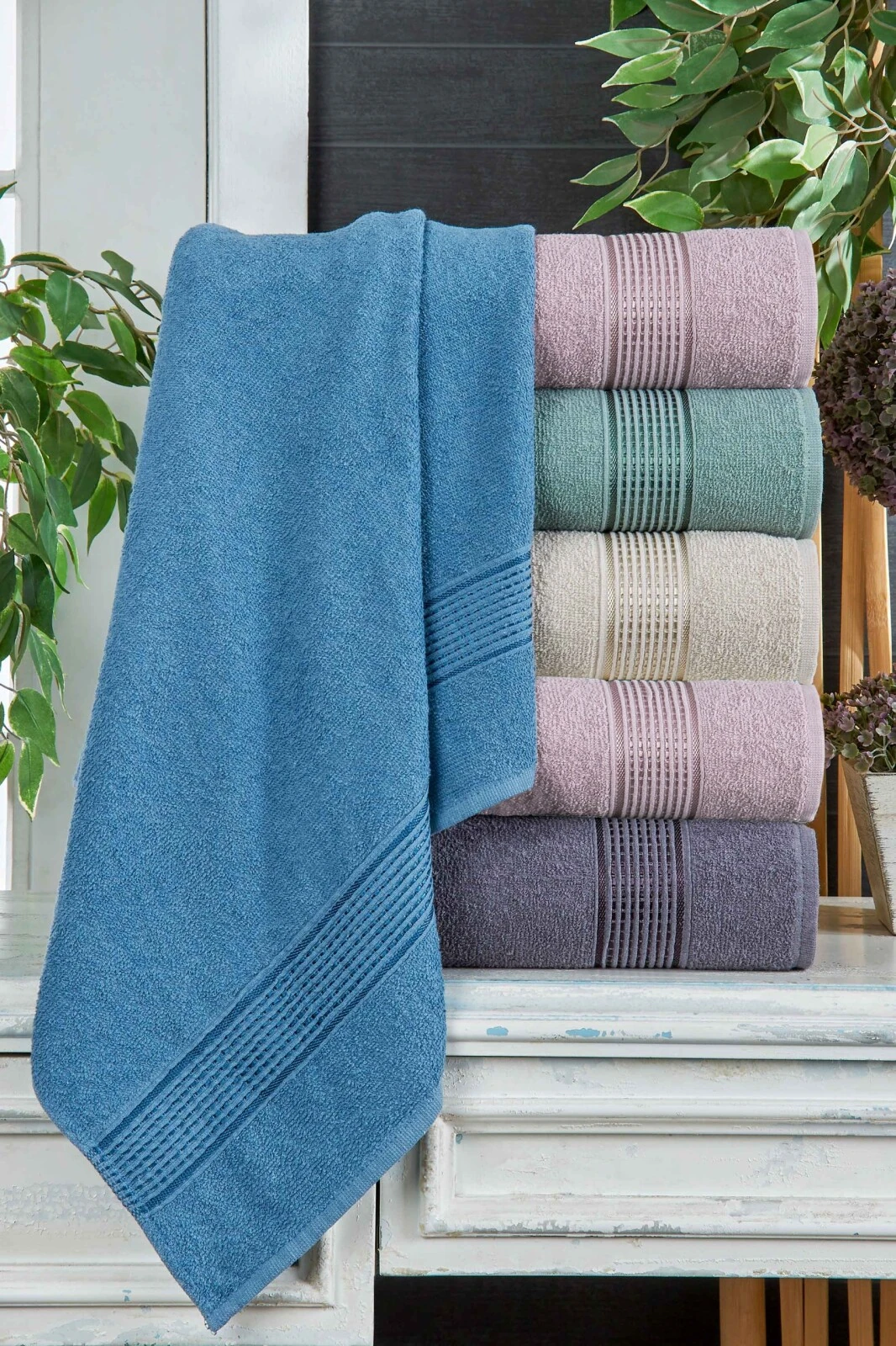 Luxus-Handtuch-Set (6 Stk.) - 100 % Baumwolle - Gestreift