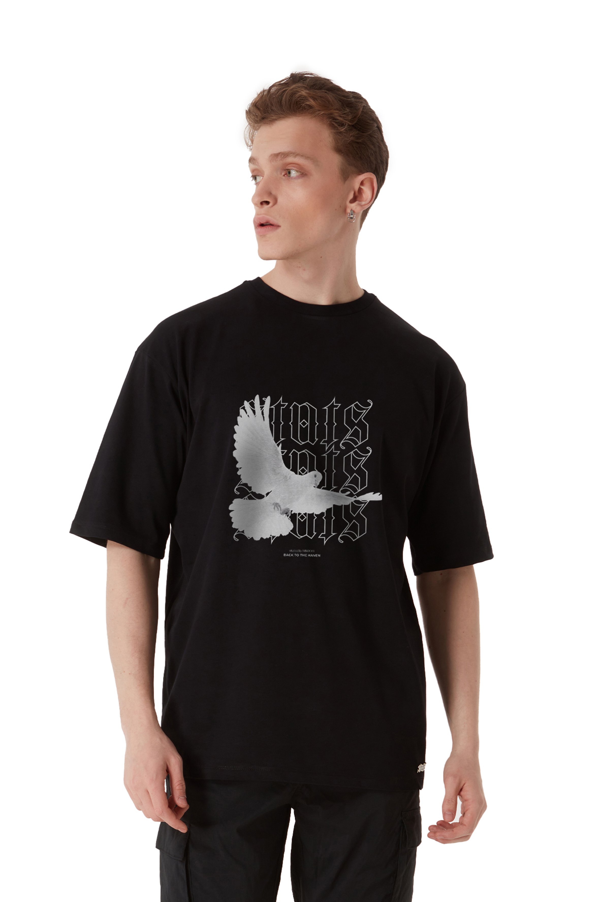 PIGEON OVERSIZED GRAY TEE MEN - Black