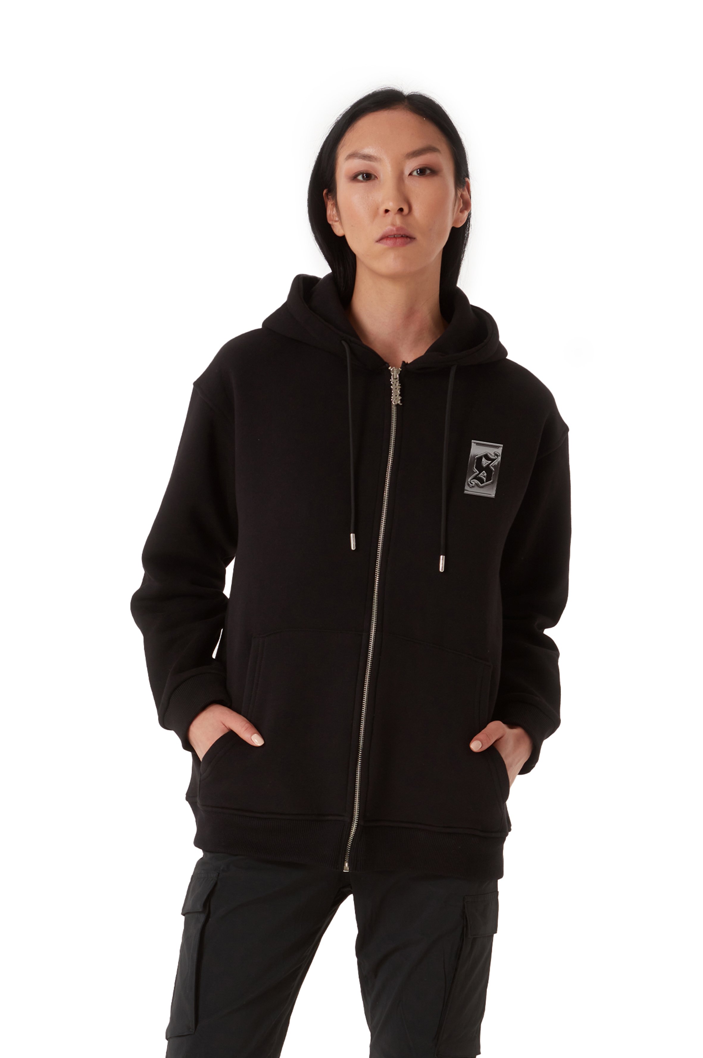 ORIGINALS MONO CHROME OVERSIZED BLACK ZIP HOODIE WOMEN