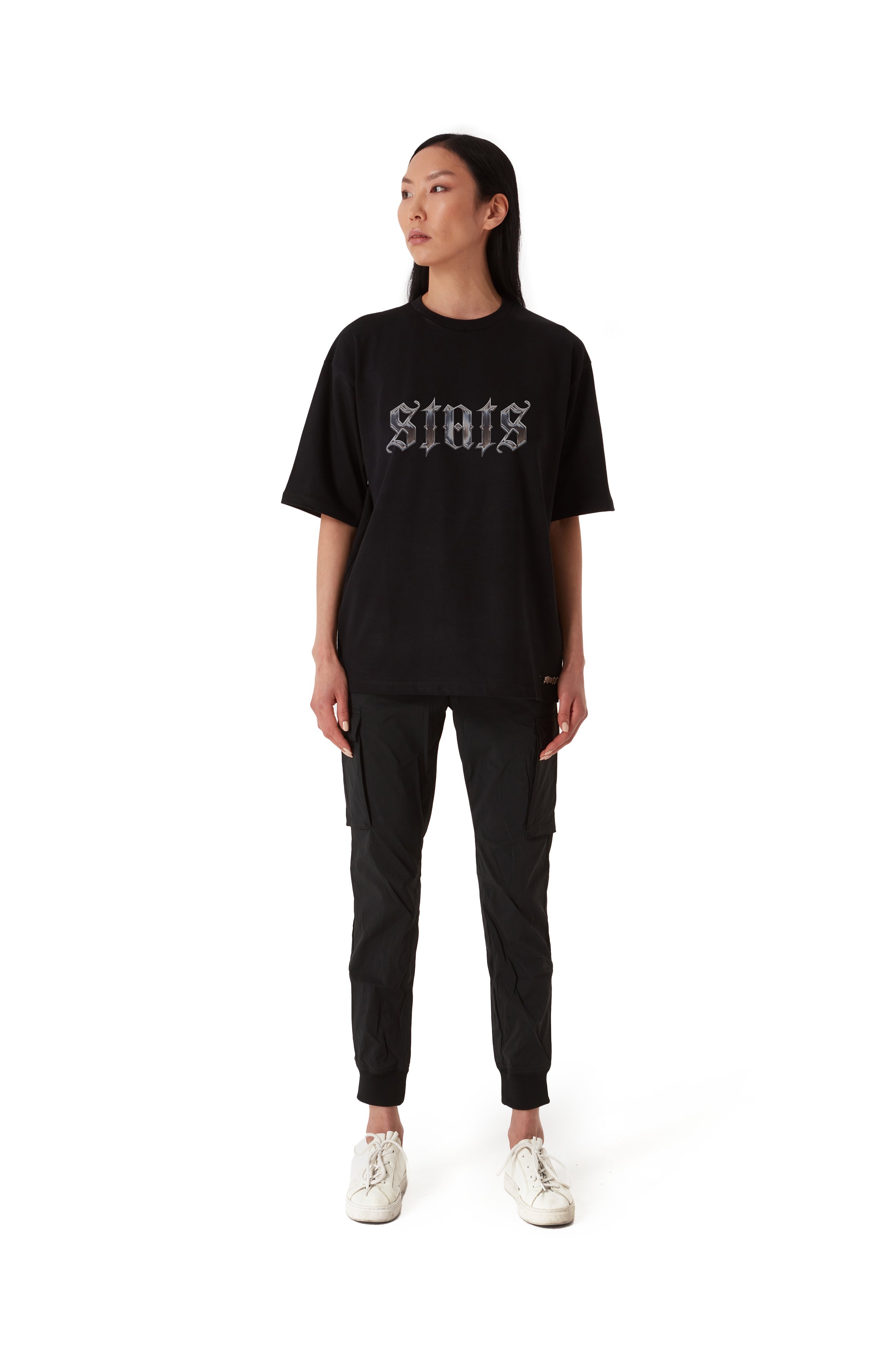 ORIGINALS CROME STATS OVERSIZED BLACK TEE WOMEN