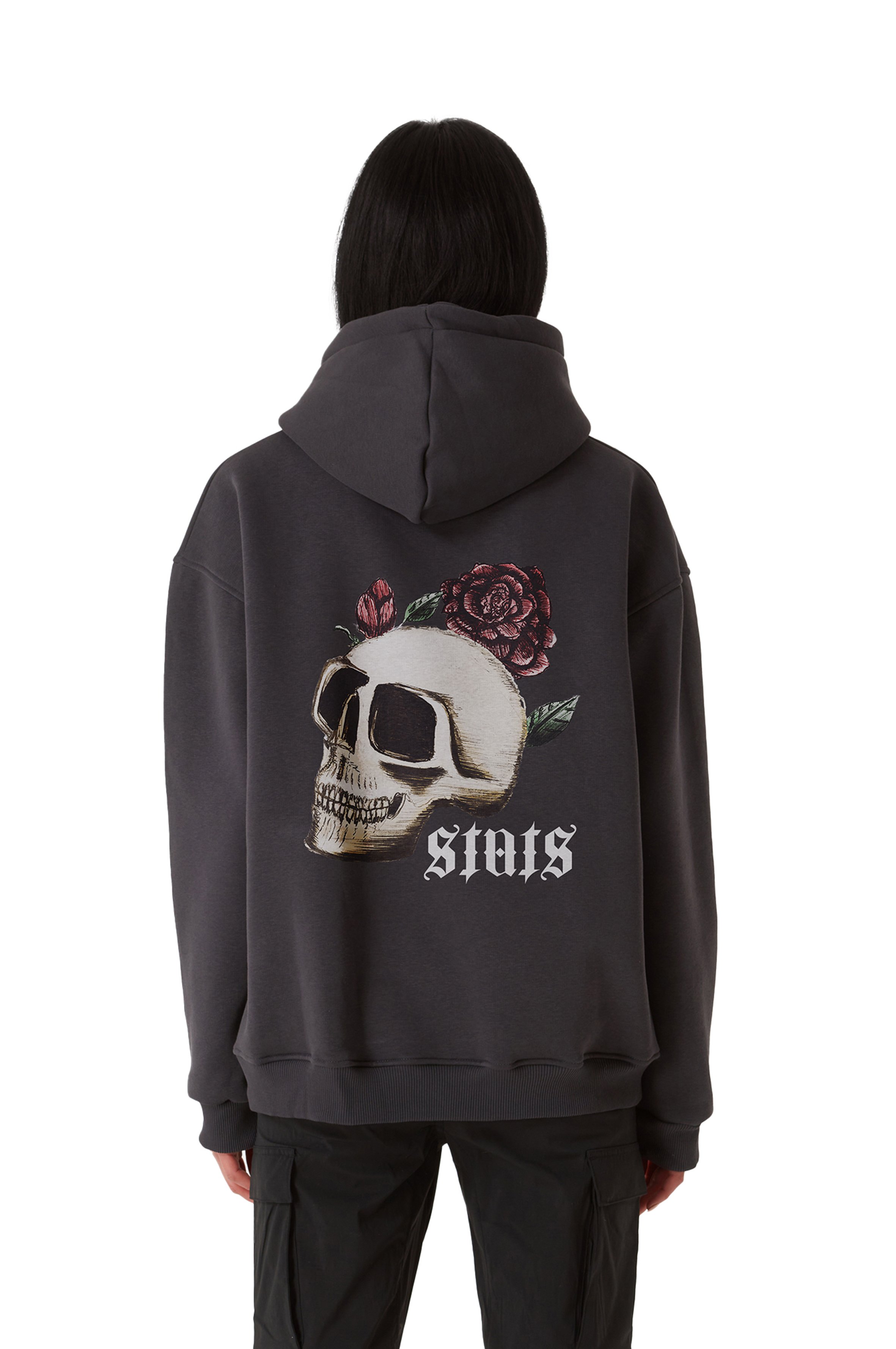 SKULL OVERSIZED ZIP HOODIE WOMEN - Gray