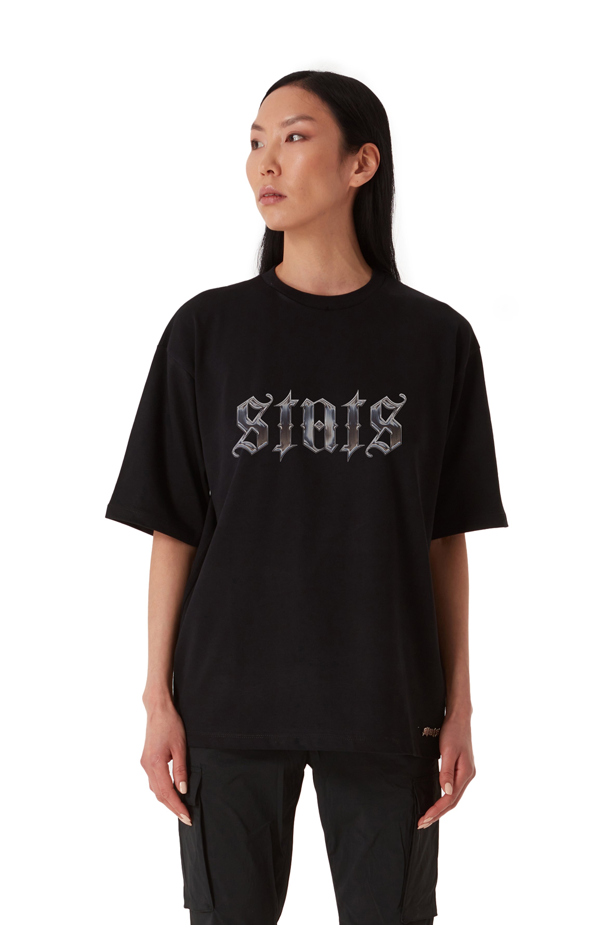 ORIGINALS CROME STATS OVERSIZED BLACK TEE WOMEN