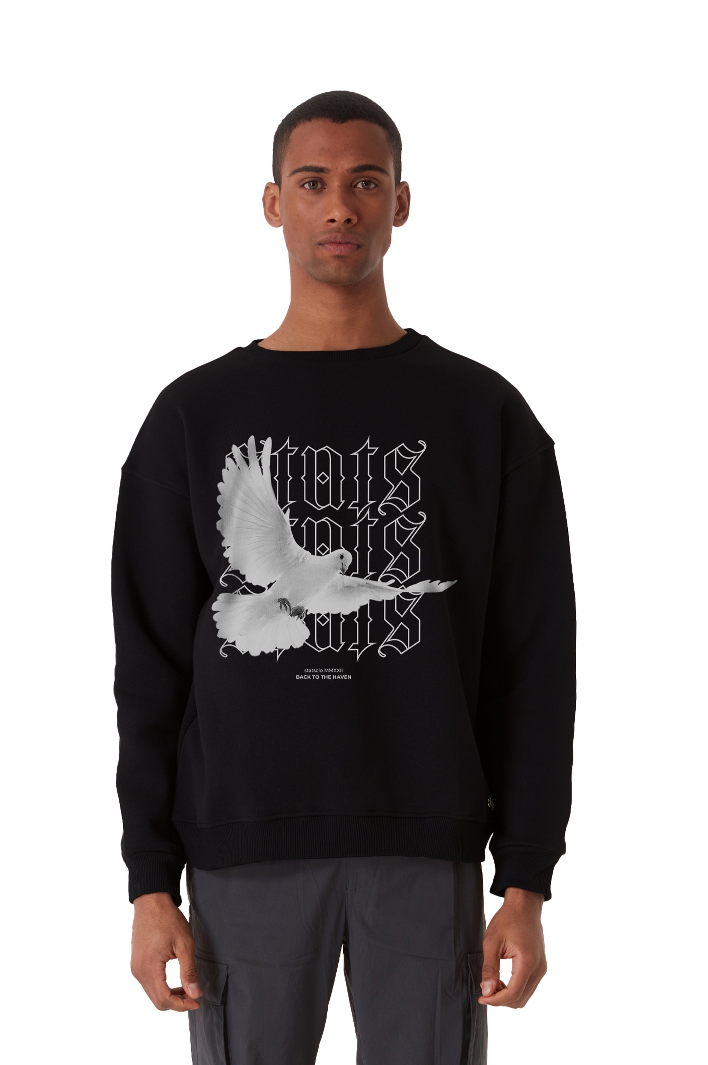 PIGEON OVERSIZED HEAVY SWEATSHIRT MEN - Black